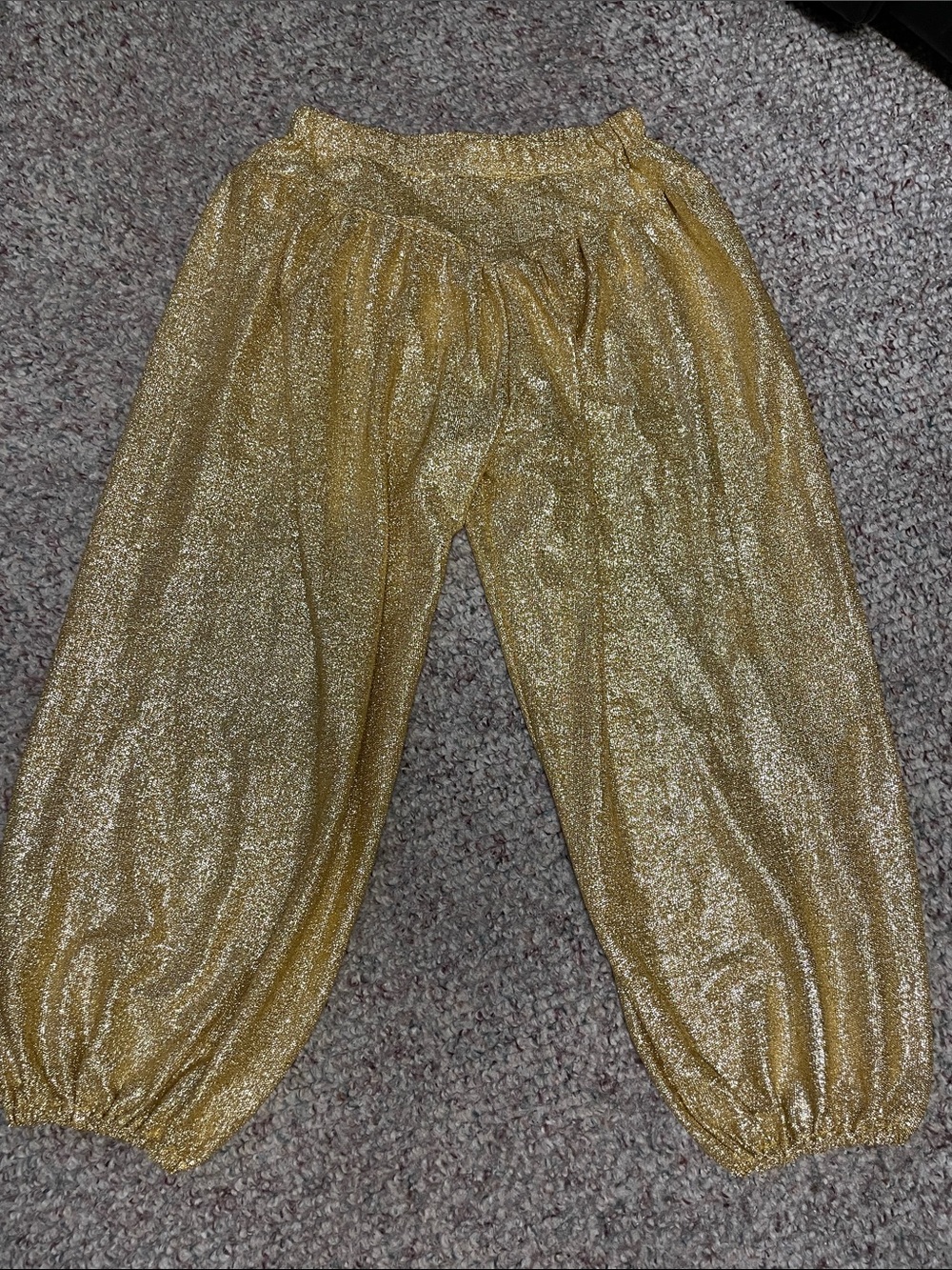 Vintage gold metallic thread cropped haram pants with elastic waist/cuffs